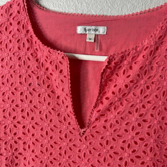 Tyler Boe Isla Eyelet Dress Tea Rose Pink Cotton 3/4 Sleeve Medium - Picture 6 of 11